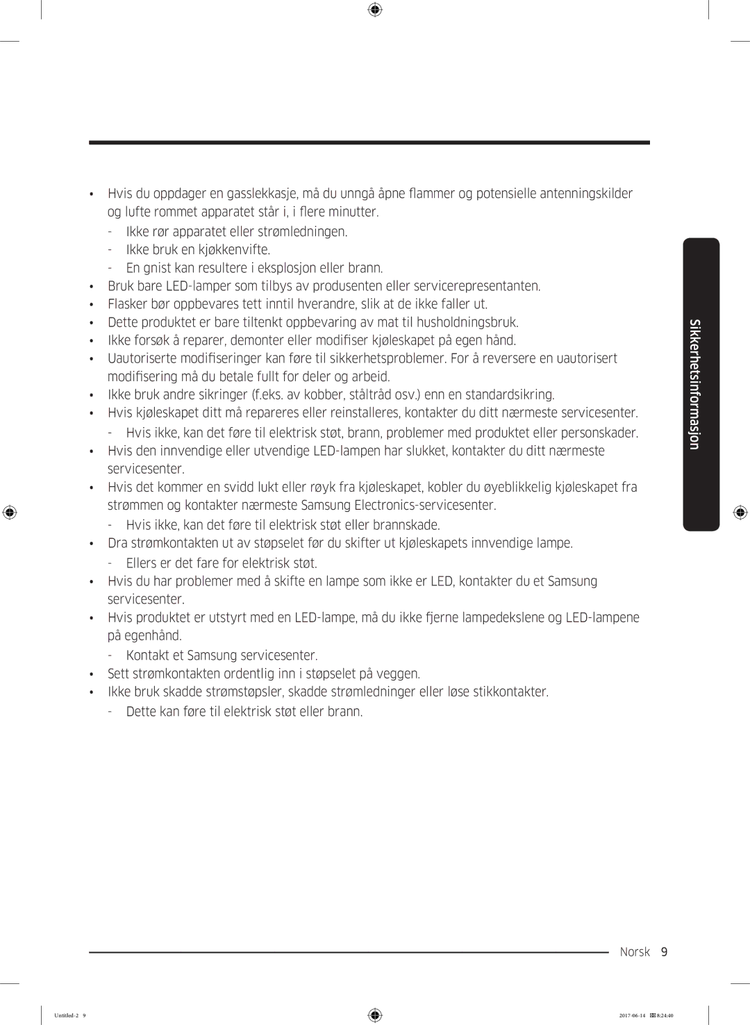 Samsung RF60J9020WZ/EE manual Norsk 9  